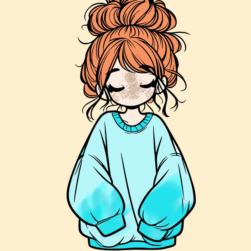 girl with baggy sweatshirt and messy bun