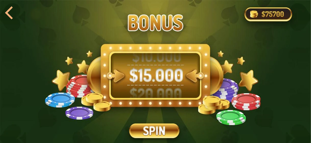 미시시피 스터드 포커 일일 보너스 스핀 화면으로 칩 보상 및 카지노 그래픽 표시