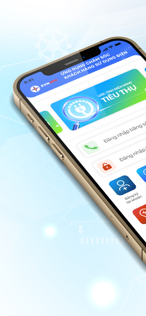 CSKH EVNSPC - CSKH EVNSPC公共料金アプリのログイン画面が表示されたスマートフォン