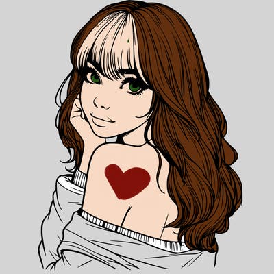 realistic girl with bangs looking over her shoulder