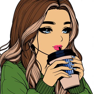 realistic girl drinking coffee
