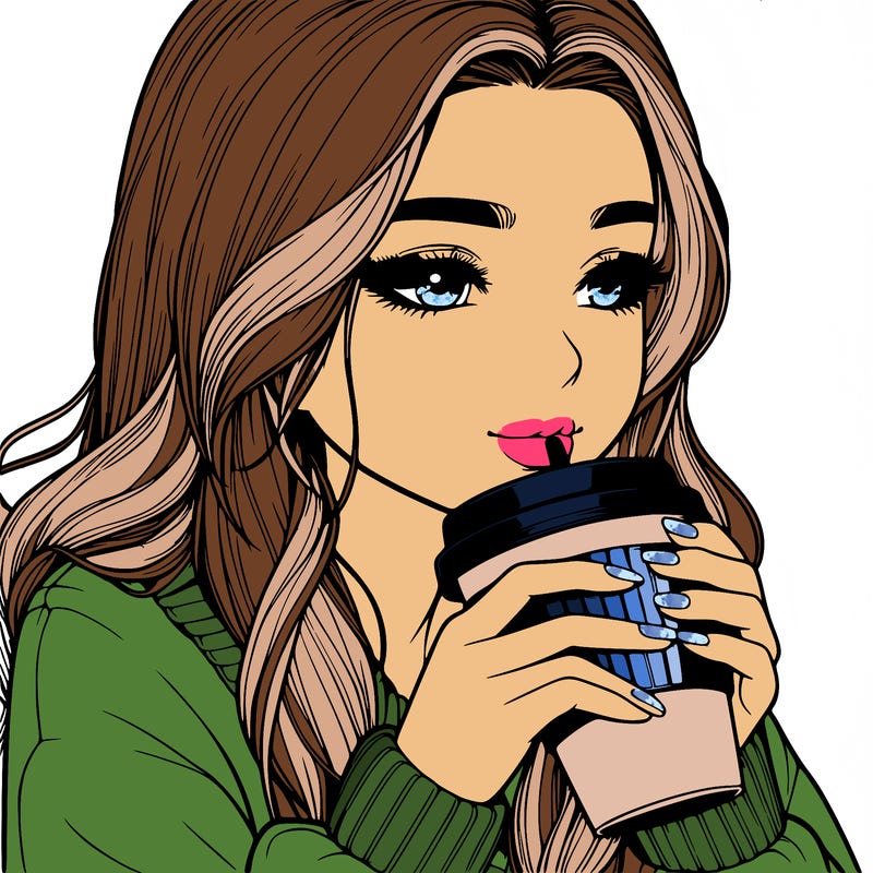 realistic girl drinking coffee