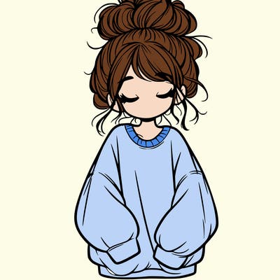 girl with baggy sweatshirt and messy bun
