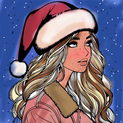 realistic girl in santa hat