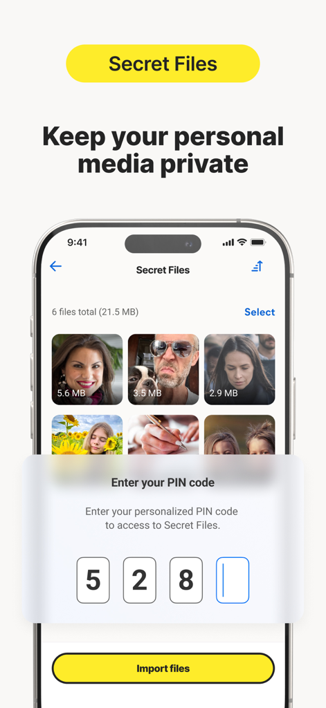 Norton Cleaner: Phone Cleanup - Norton Cleaner app Secret Files feature with PIN code entry for private media storage