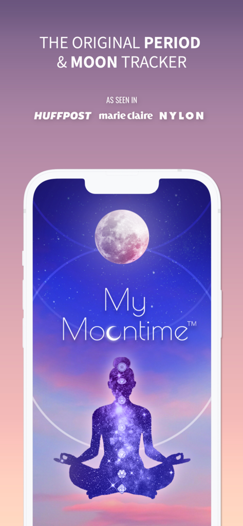 My Moontime™ Period Tracker - My Moontime Period Tracker app display featuring a full moon and a meditating silhouette under a starry sky