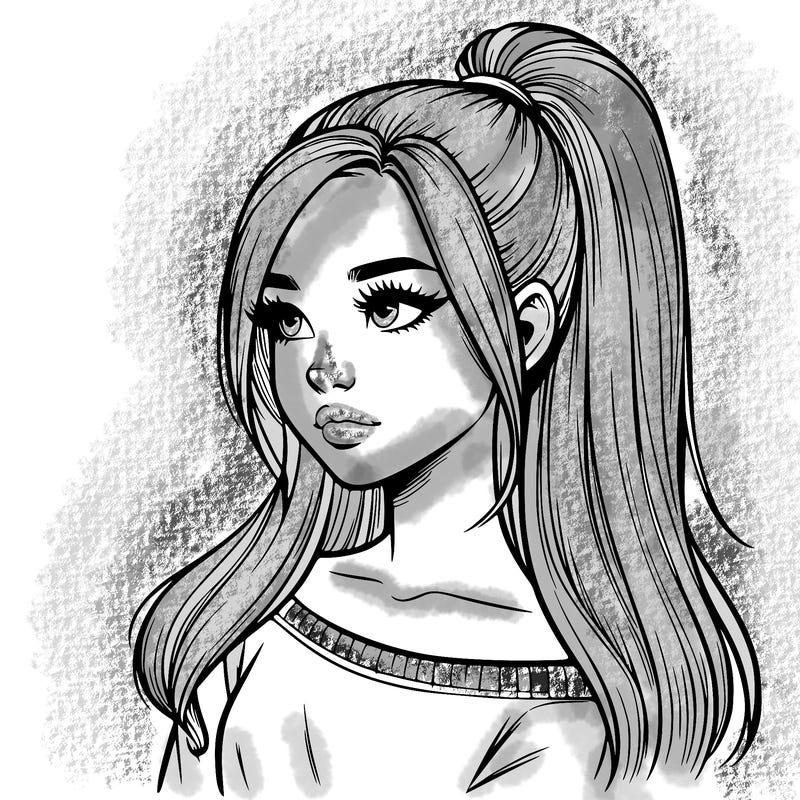 realistic girl with a high ponytail