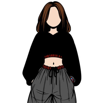 realistic girl faceless with baggy pants and a crop top