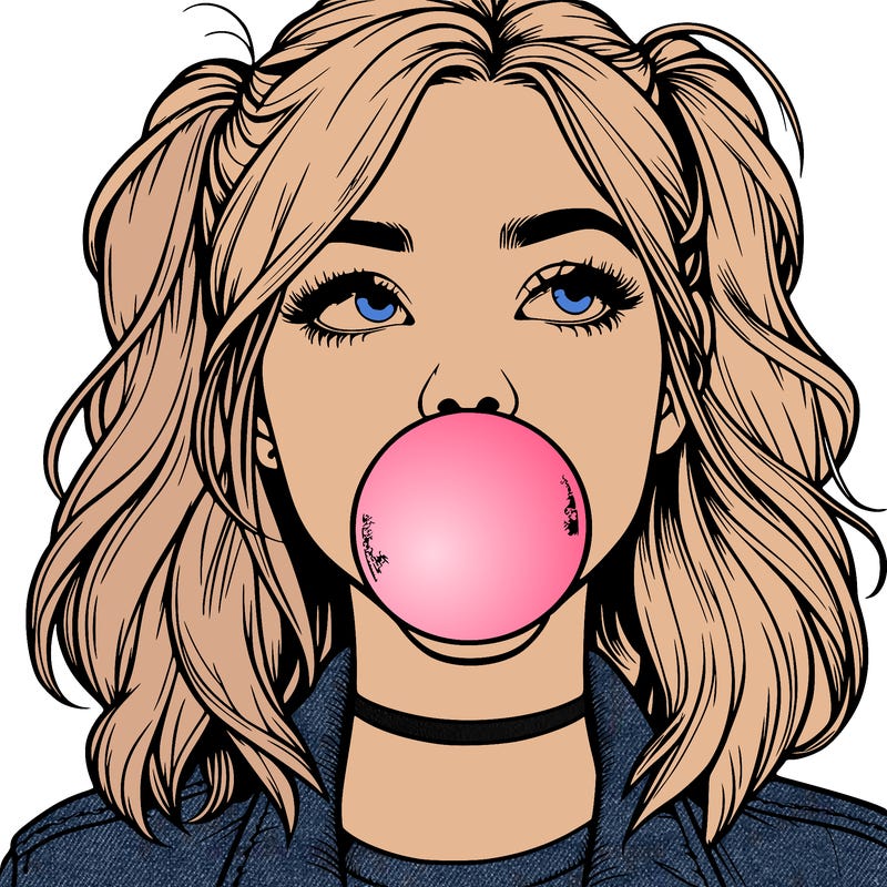 realististic girl blowing bubble -gum