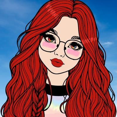 girl with long hair and freckles and glasses realistic