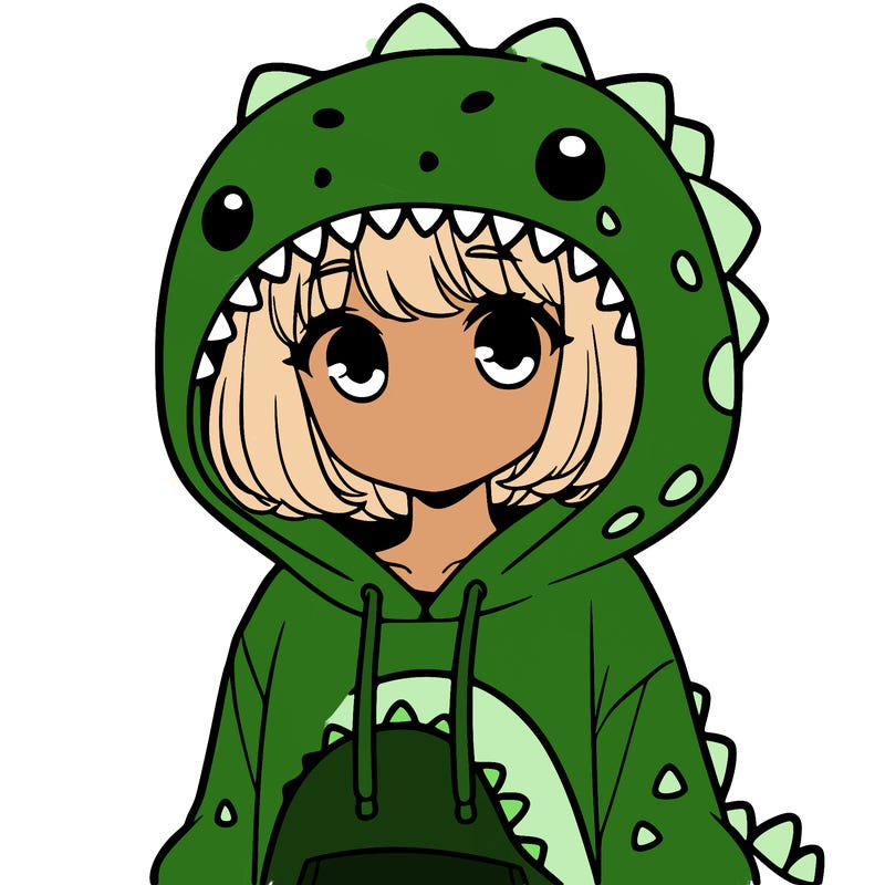 girl with dinosaur hoodie