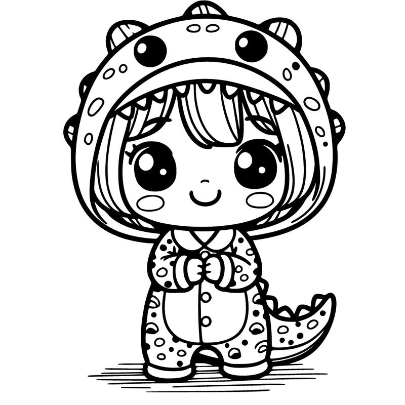 cute girl in dino pajamas