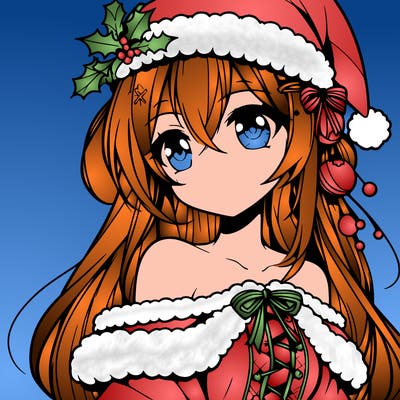 beautiful anime girl with christmas hat