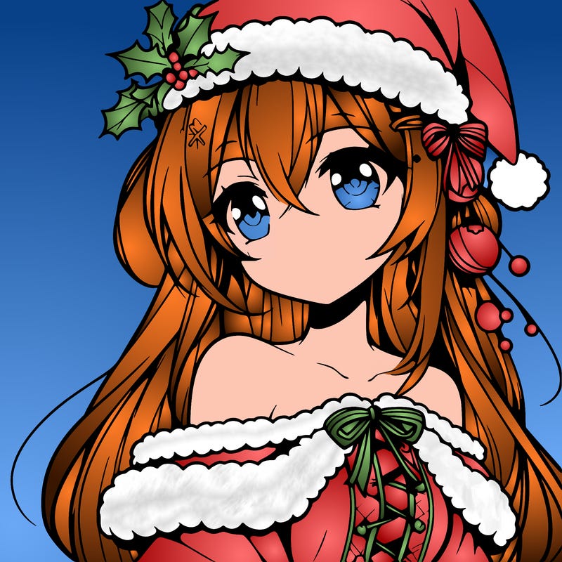 beautiful anime girl with christmas hat