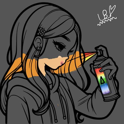 a realistic girl spray painting