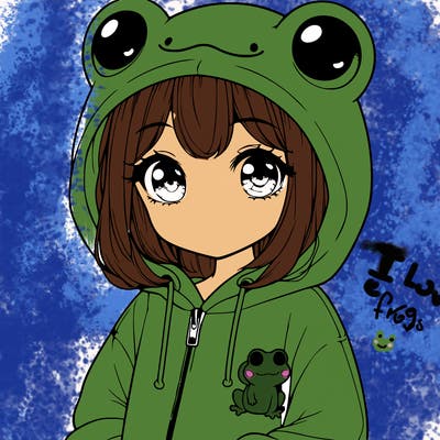 cute realistic girl in a froggy hoodie