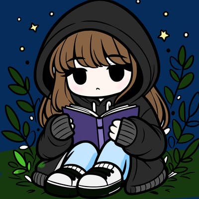 girl in oversized hoodie reading a book