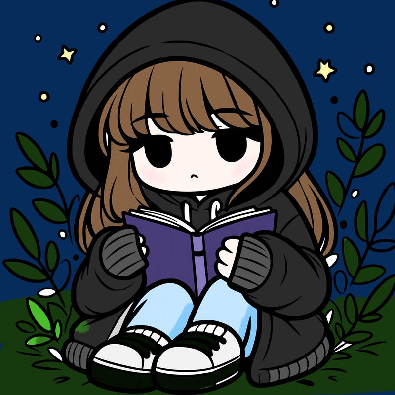 girl in oversized hoodie reading a book