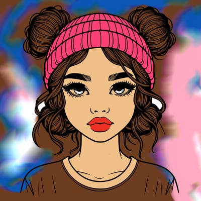 realistic girl with buns in her hair with a beanie on