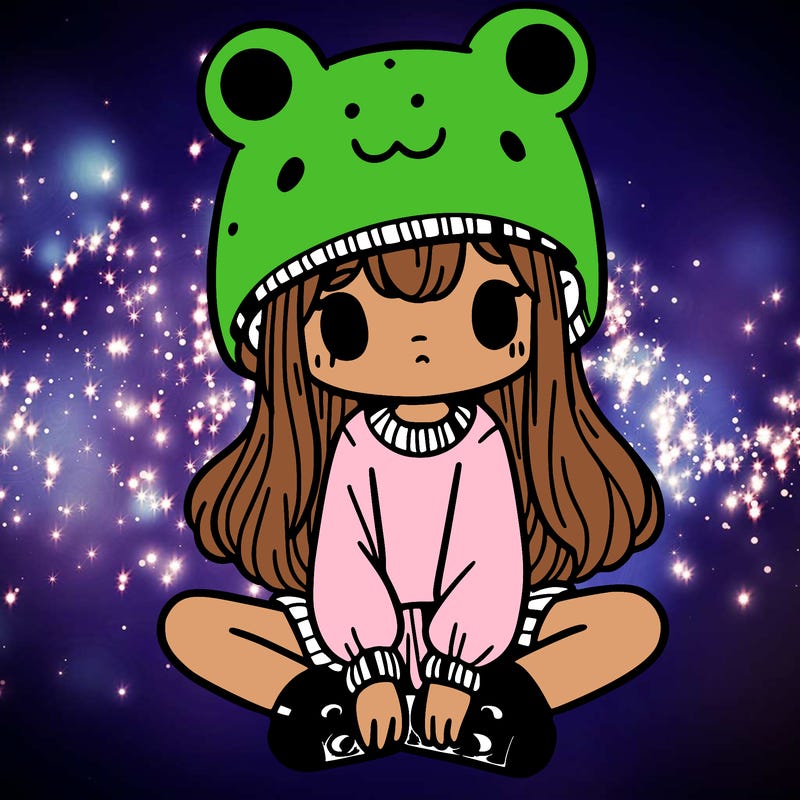 a girl wearing a frog hat and some frog socks