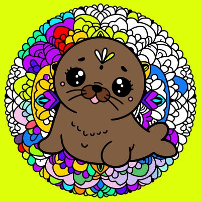 a cute baby seal mandala