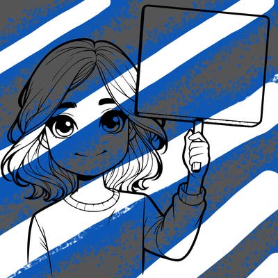 realistic girl holding up a sign