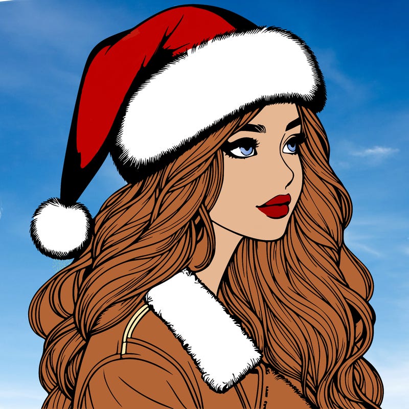 realistic girl in santa hat