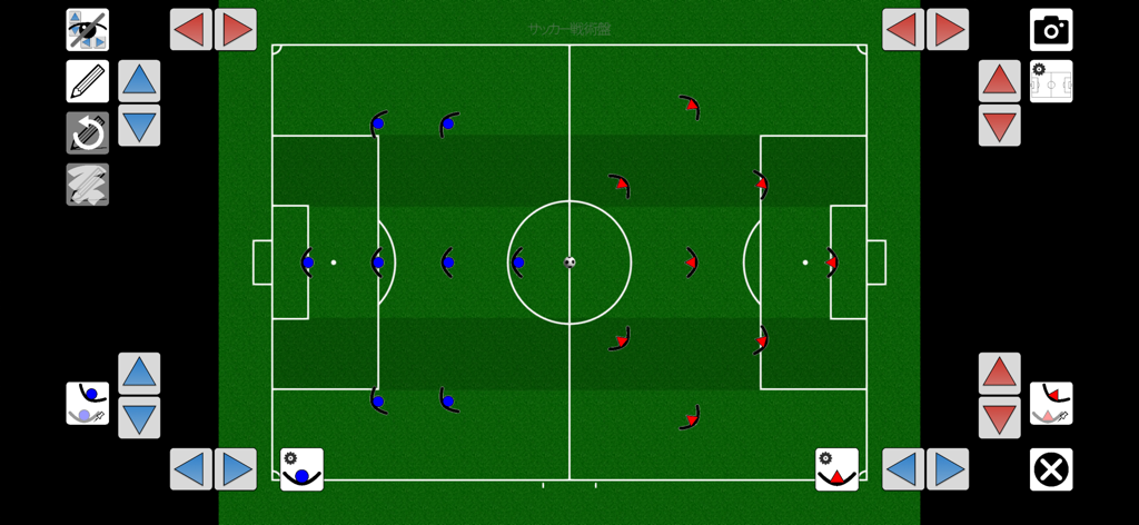 Football Tactics Board - A digital football tactics board showing a 5 lanes pitch layout with blue and red player formations