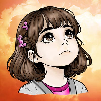 realistic girl looking up