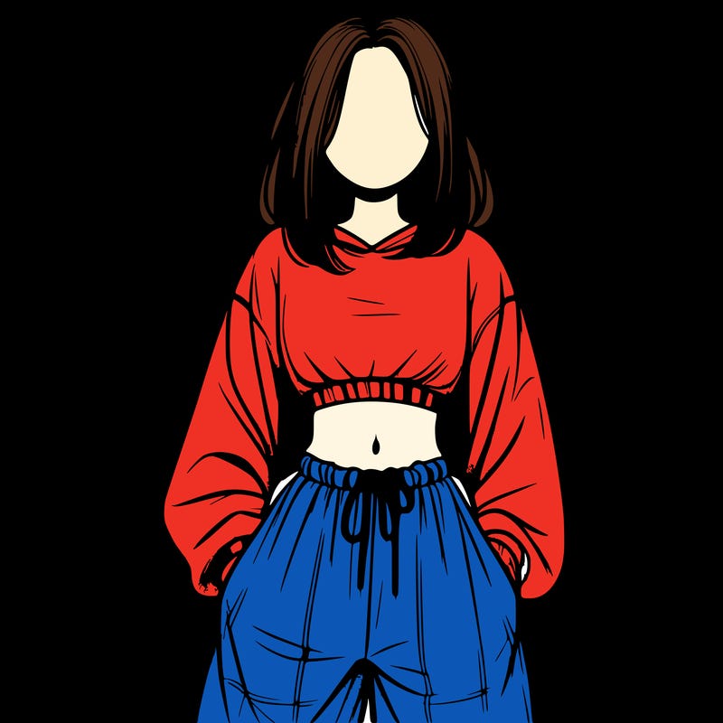 realistic girl faceless with baggy pants and a crop top