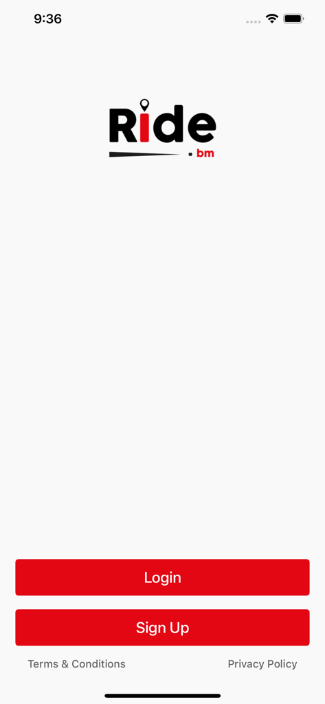 Ride.bm Driver - Ride.bm Driver app welcome screen with Login and Sign Up buttons