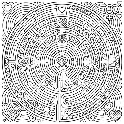 Embark on a mindful journey with this intricate Pride Labyrinth coloring page, designed to celebrate love, diversity, and community. Perfect for all ages, it offers a relaxing and meaningful way to express your colors this Pride Month.