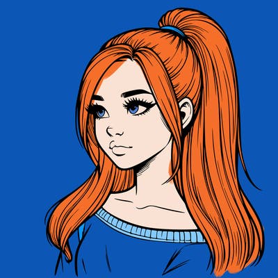 realistic girl with a high ponytail