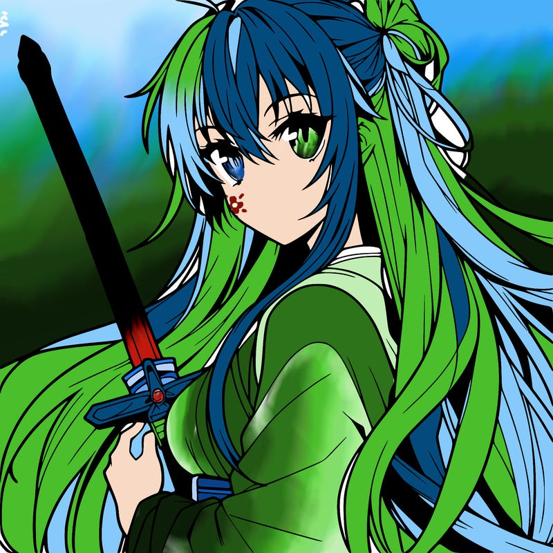 anime girl with long hair and sword