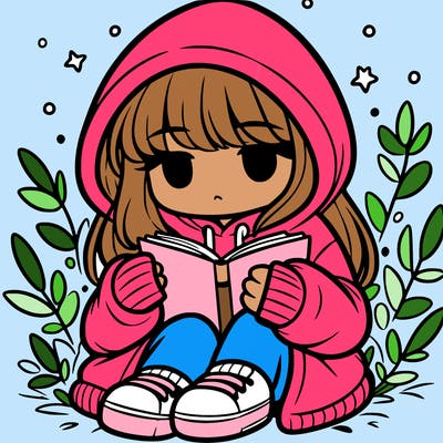 girl in oversized hoodie reading a book
