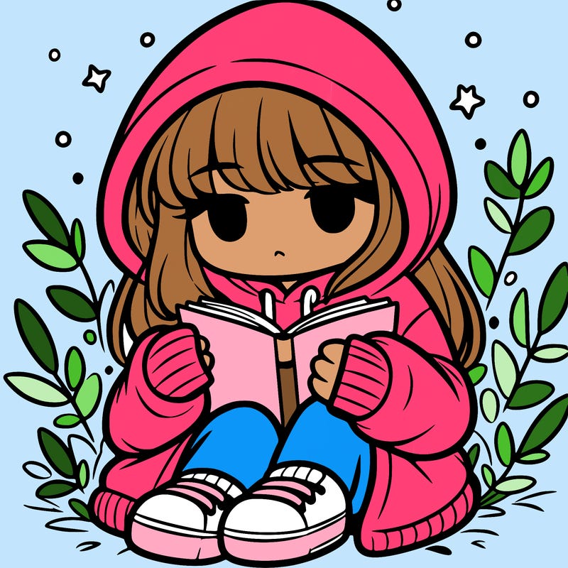 girl in oversized hoodie reading a book