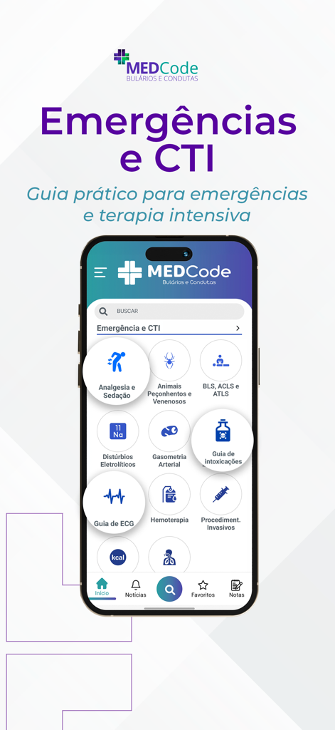 MEDCode – App medicina - MEDCode medical app interface featuring emergency and intensive care clinical protocols