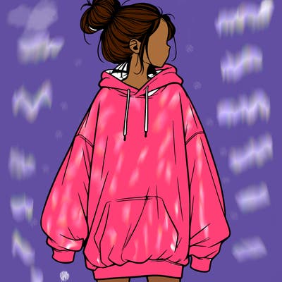 realistic girl with a oversized sweatshirt on and a bun
