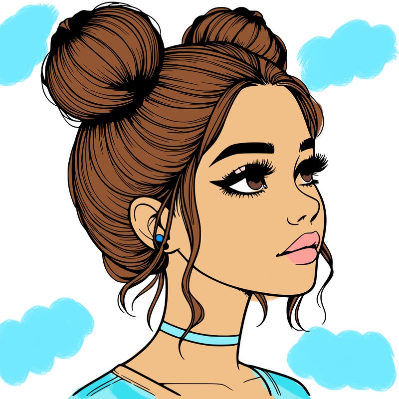 realistic girl with buns on the top of her head