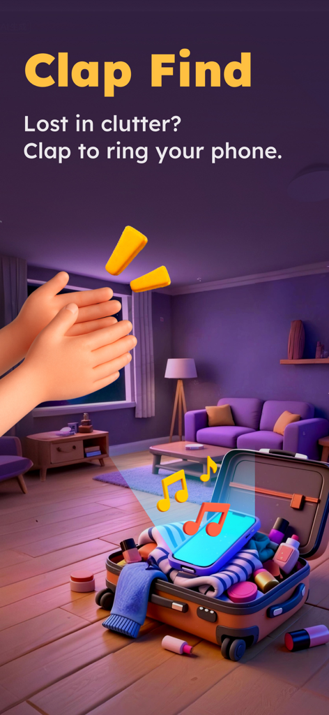 ClapBack: Antilost - A pair of 3D hands clapping to trigger a ringtone on a phone hidden inside a suitcase.