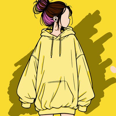 realistic girl with a oversized sweatshirt on and a bun