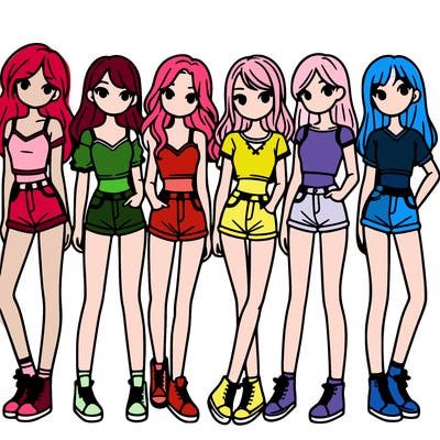 a group of girls wearing crop tops and shorts