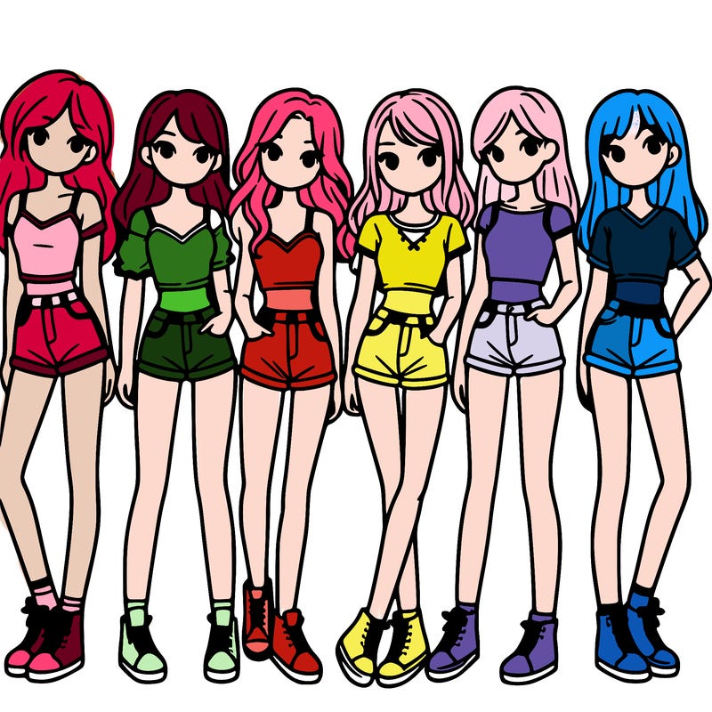 a group of girls wearing crop tops and shorts