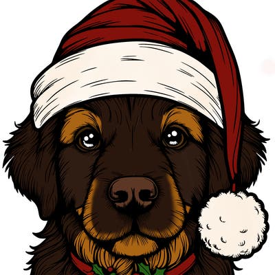 realistic dog with a christmas hat