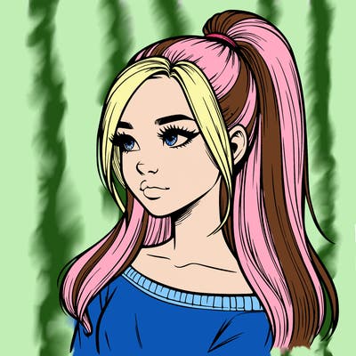 realistic girl with a high ponytail