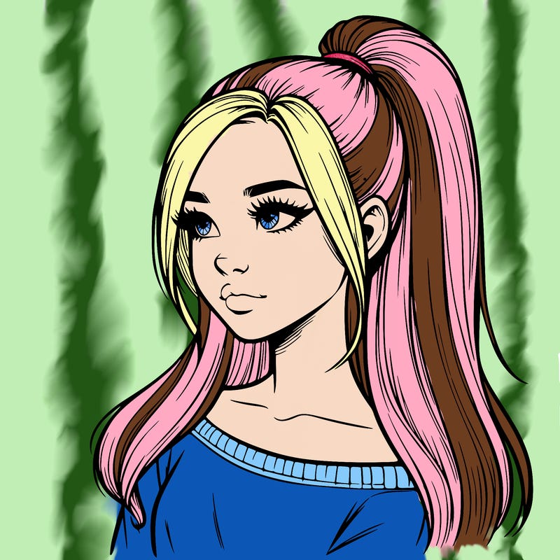 realistic girl with a high ponytail