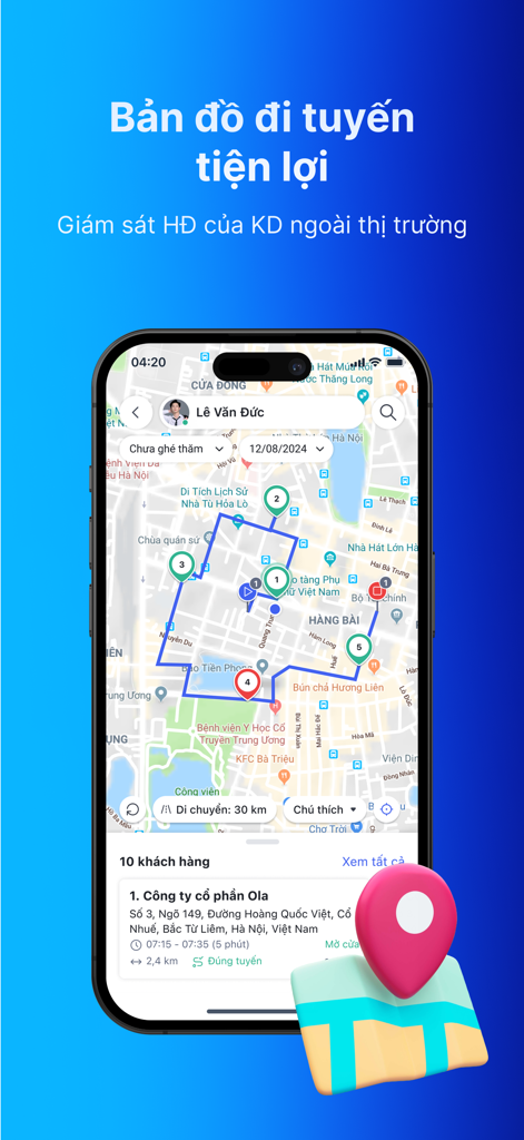 AMIS CRM 2 - Aplicación móvil AMIS CRM 2 que muestra el mapeo de rutas de ventas de campo y el seguimiento de la ubicación