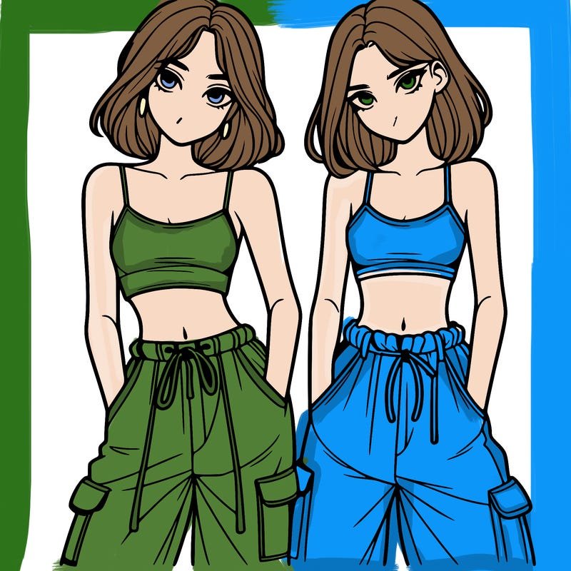 two girls with crop top with baggy pants