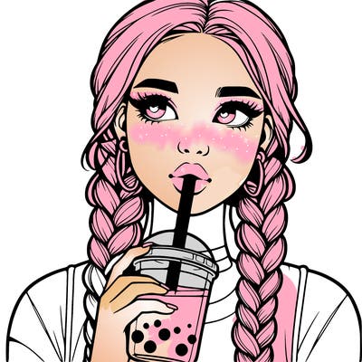 realistic girl with braided hair drinking boba