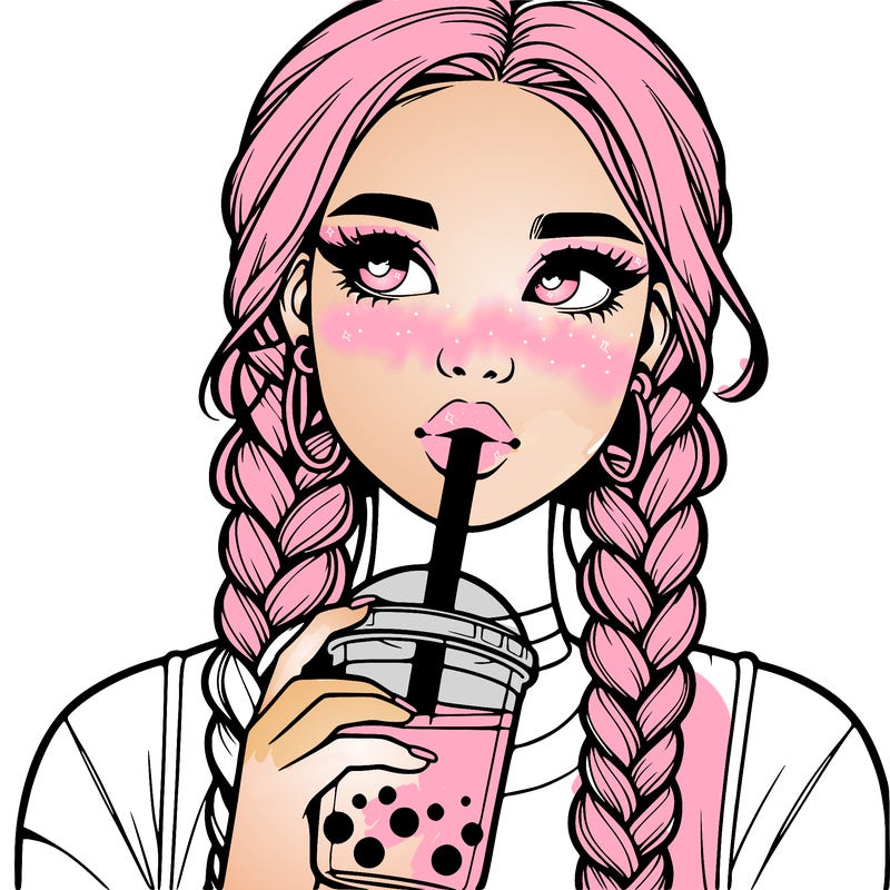 realistic girl with braided hair drinking boba
